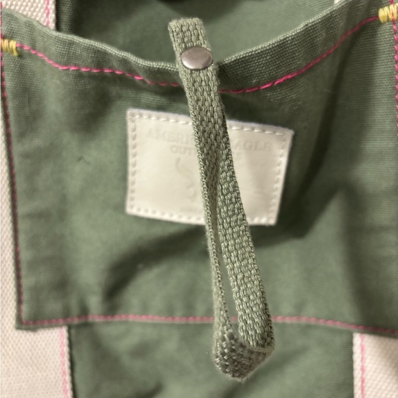 560A. American Eagle Outfitters Olive and Cream Canvas 3 way tote - Picture 7 of 10
